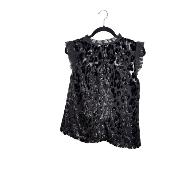 J. Crew Size 6 Black Velvet Burnout Top High Neck Ruffle Witchy Whimsigoth Moody - Picture 3 of 8